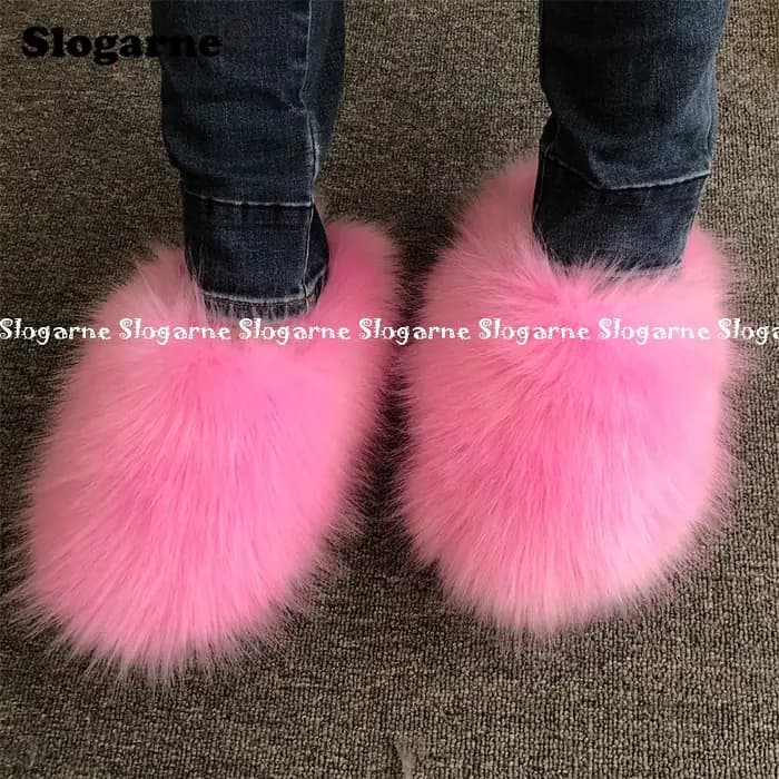 Pantoufles en fausse fourrure de renard pour femmes et filles