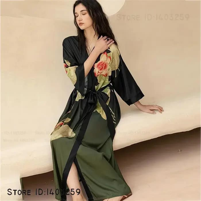 Grande taille femmes longue Robe chemise de nuit imprimé fleuri Kimono peignoir