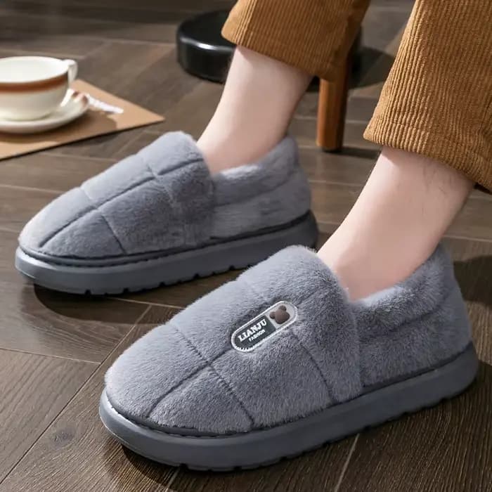 Chaussons pour hommes hiver couleur unie talons enveloppants pantoufles en peluche antidérapant chaud femmes