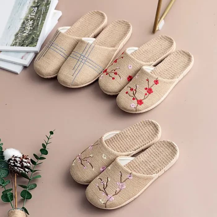 Pantoufles d'intérieur en lin de style chinois pour femmes et hommes