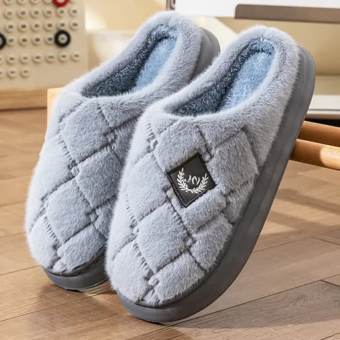 Pantoufles d'hiver en daim de couleur unie pour hommes