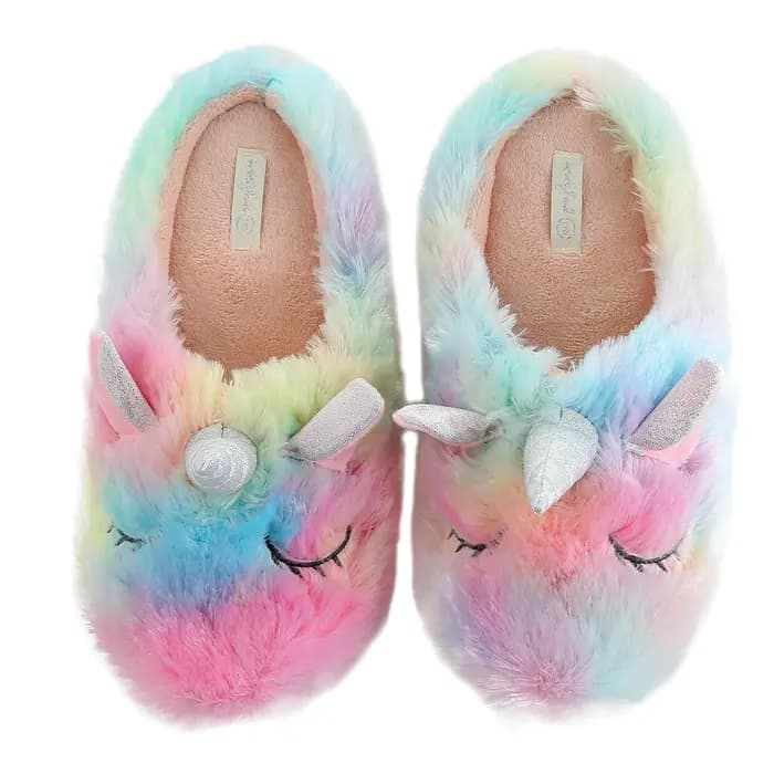 Pantoufles d'intérieur en peluche arc-en-ciel pour femmes