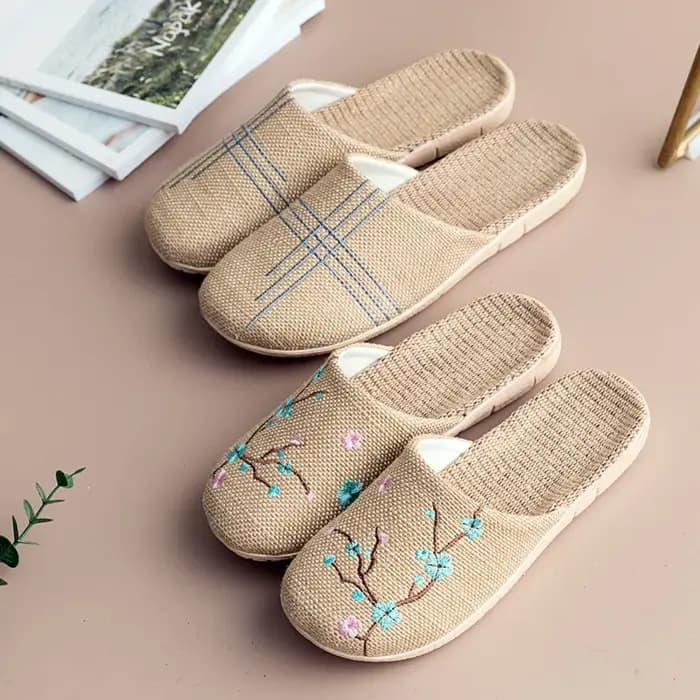 Chaussons d'intérieur en lin de style chinois pour femmes et hommes