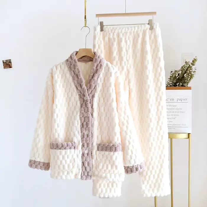 Pyjama en molleton de corail pour femme, épais, Style chaud, ensemble doux, flanelle, vêtements de m