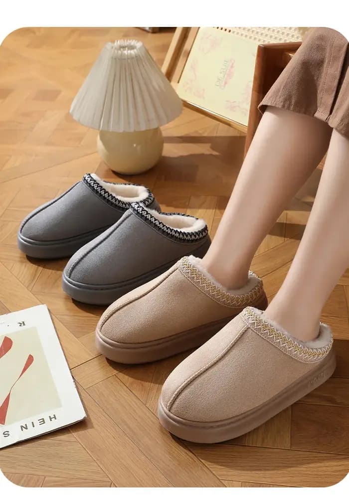 Pantoufles de maison en Faux daim de couleur unie pour hommes et femmes