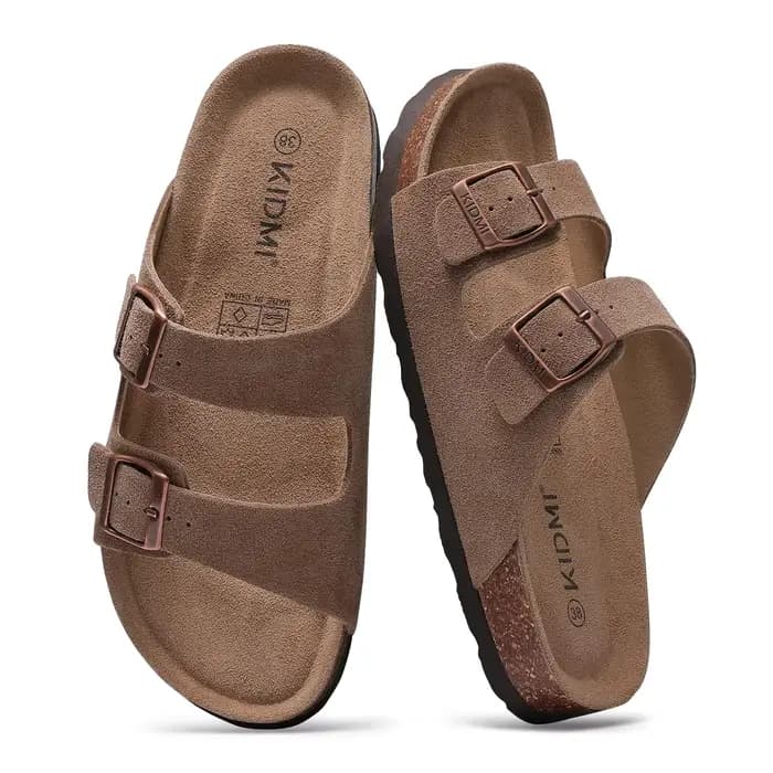 Evshine été Geniuine daim pantoufles pour femmes hommes confort soutien de la voûte plantaire diapositives réglables dames mode liège semelle sandales