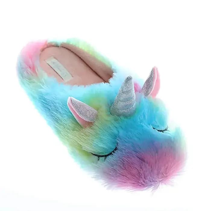 Pantoufles d'intérieur en peluche arc-en-ciel pour femmes