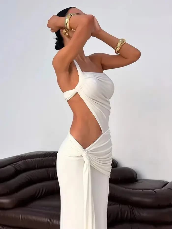 Robe dos nu asymétrique à une épaule pour femme