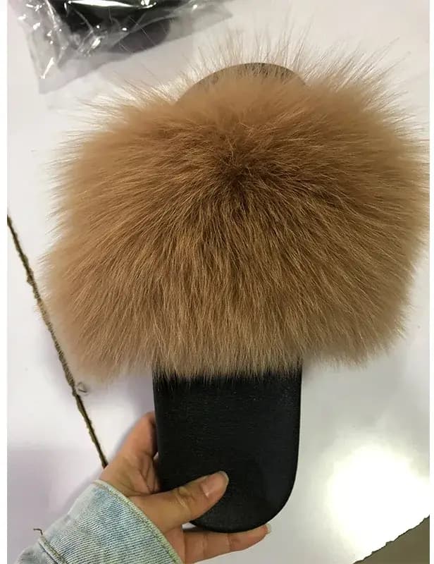 Pantoufles en vrais cheveux de renard pour enfants