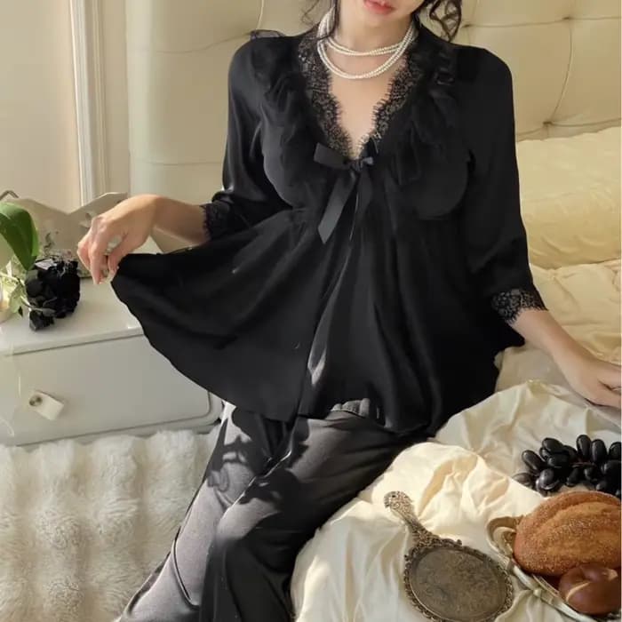 Pyjama princesse Sexy en soie glacée pour femmes