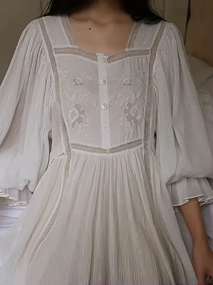 Femmes pur coton volants Vintage chemises de nuit Robe nuisette longue