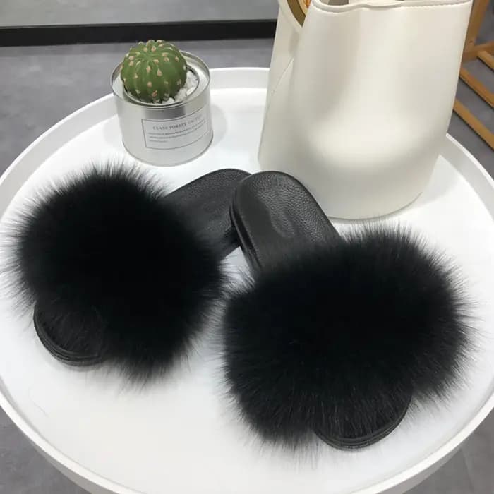 Pantoufles en fourrure de renard véritable pour femmes