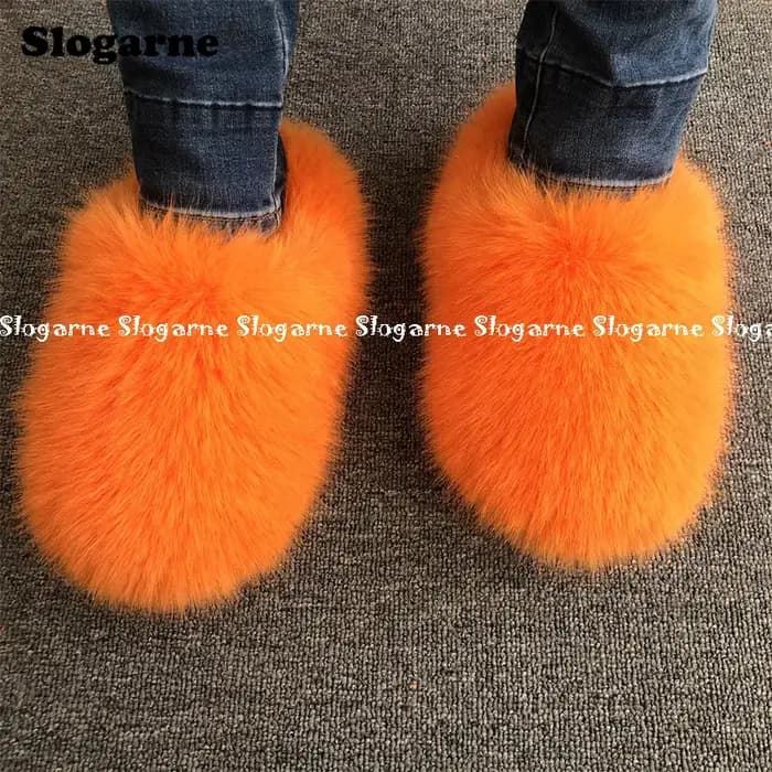 Pantoufles en fausse fourrure de renard pour femmes et filles