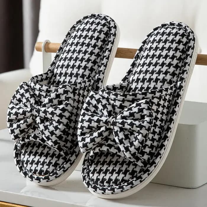 Pantoufles plates pour femmes en chanvre à carreaux, tendance printemps-été, chaussures de créateur