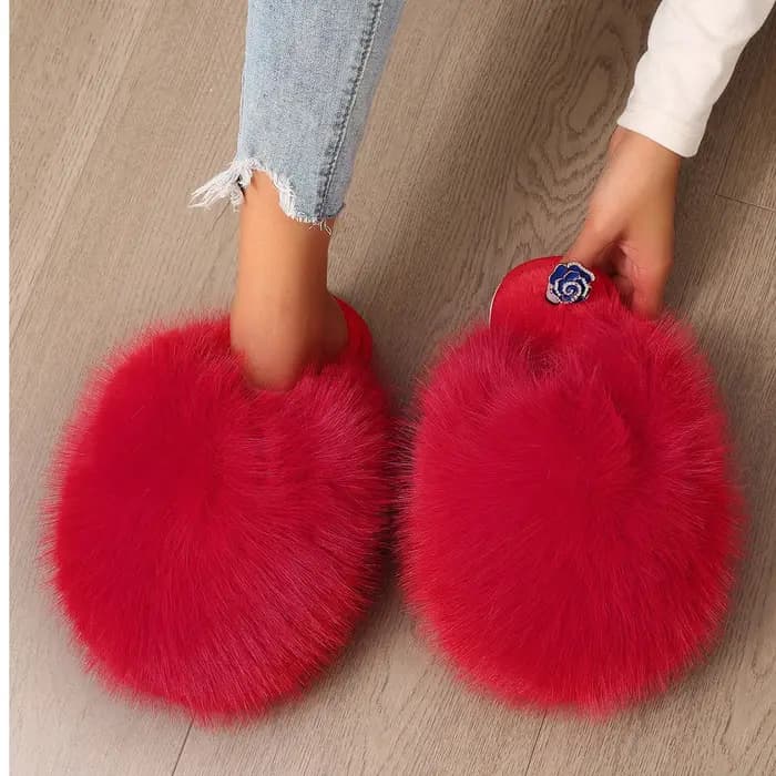 Femmes pantoufles d'intérieur hiver fausse fourrure maison chaussures