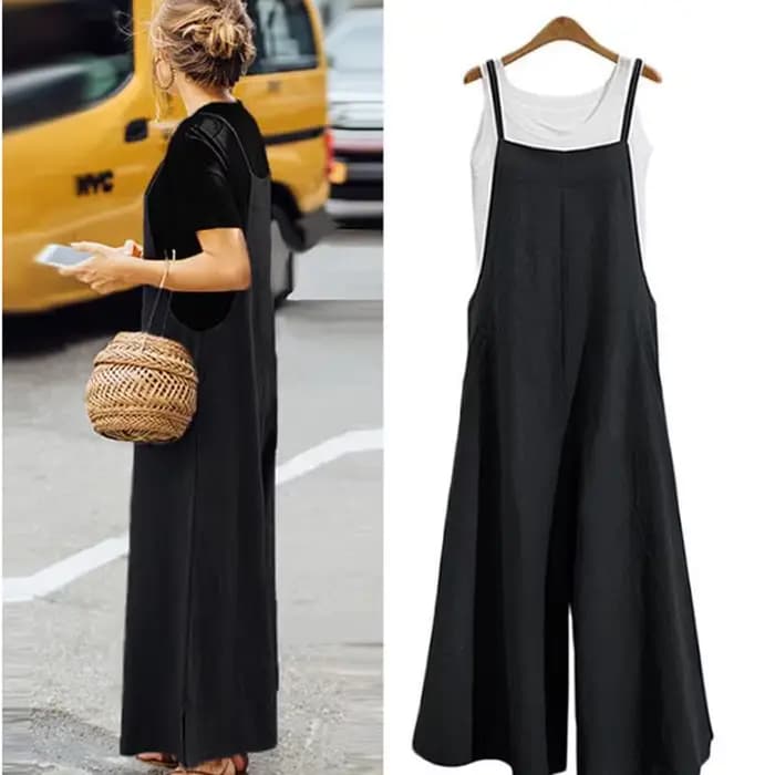 Combinaison à bretelles pour femmes, couleur unie, pantalon à jambes larges, salopette à bretelles, décontractée, ample, sans manches, en coton et lin, 5Xl, été