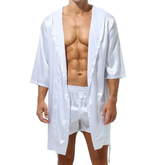 Peignoir Kimono à Capuche et Manches Courtes pour Homme
