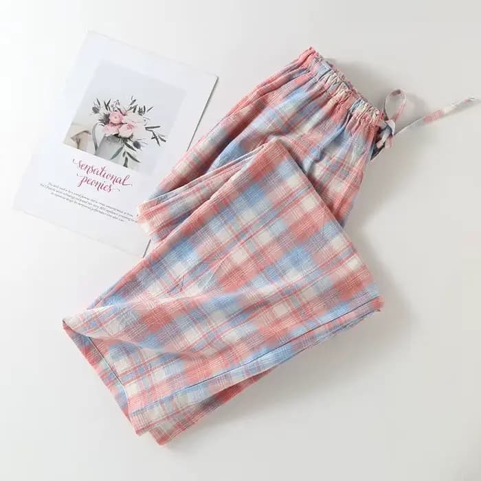 Grande taille japonais minimaliste à carreaux femmes pyjamas pantalons