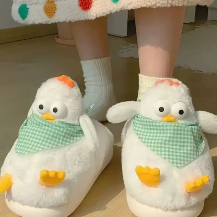 Mode fourrure jaune poulet pantoufles dessin animé doux hiver chaud