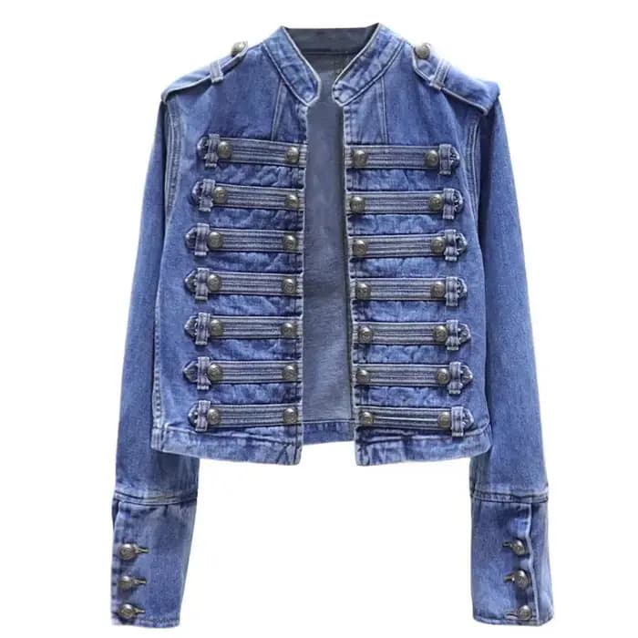 Printemps femmes col montant Double boutonnage Denim veste automne mince court jean