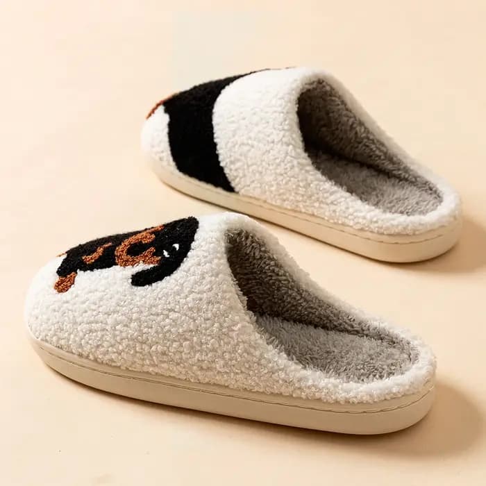 Chaussons pour femmes classique chien motif brodé maison d'hiver intérieur semelle souple chaud décontracté confortable
