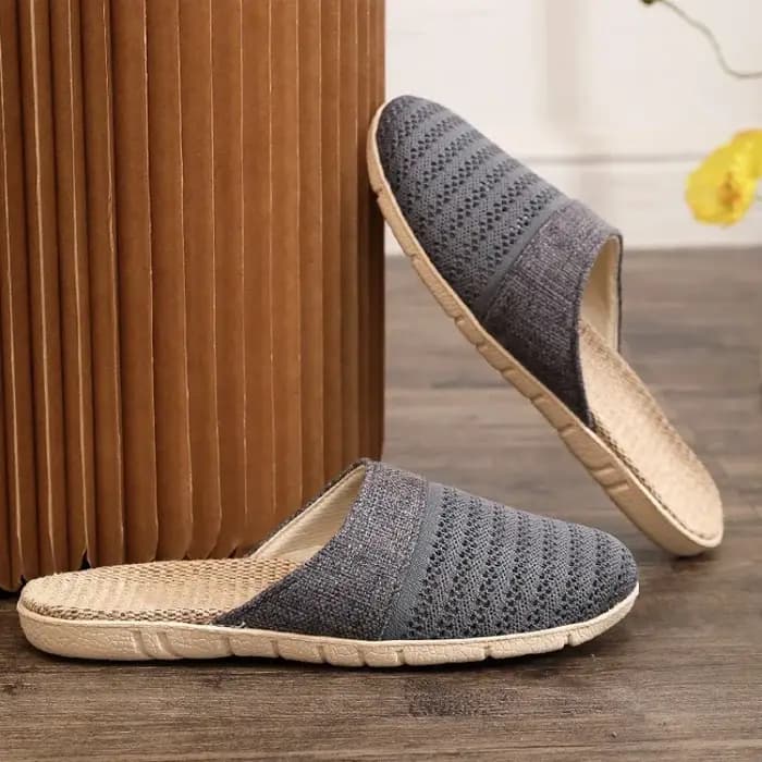 Chaussons d'intérieur respirants en lin pour femmes et hommes, chaussures de maison antidérapantes l