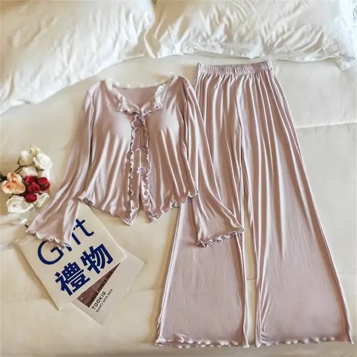 Pijama Feminina nouveau Modal coussin de poitrine ensemble 2 pièces Femme à manches longues pyjama ensembles