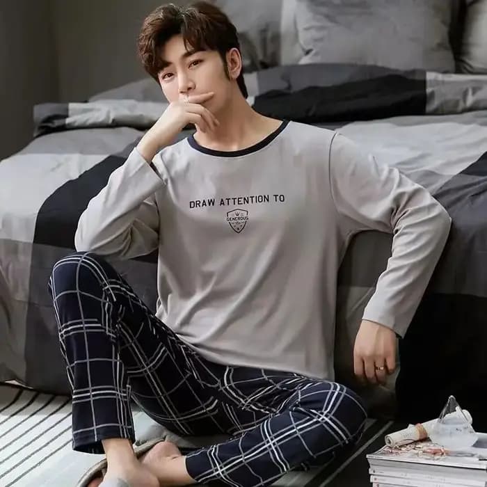 Pyjamas hommes manches longues et pantalons printemps et automne Style Simple et respirant vêtements de nuit étudiant