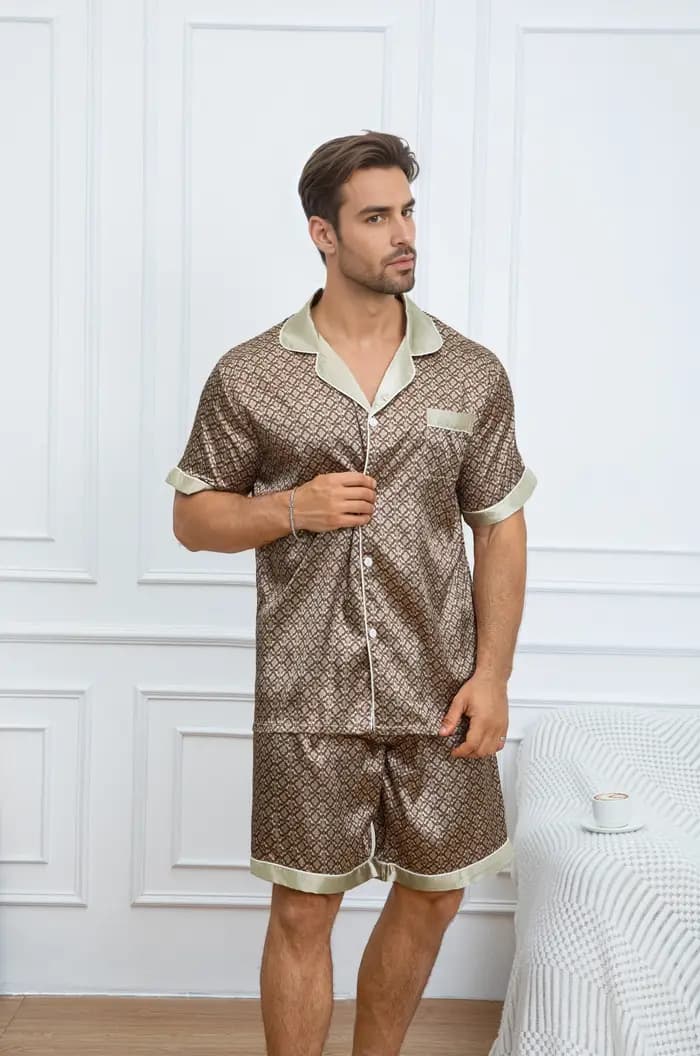 Ensemble de pyjama en satin à imprimé vintage pour homme