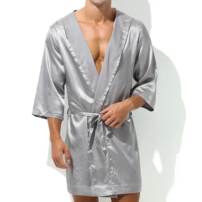 Vente chaude hommes été peignoir mâle soie à manches courtes Robe de bain Sexy