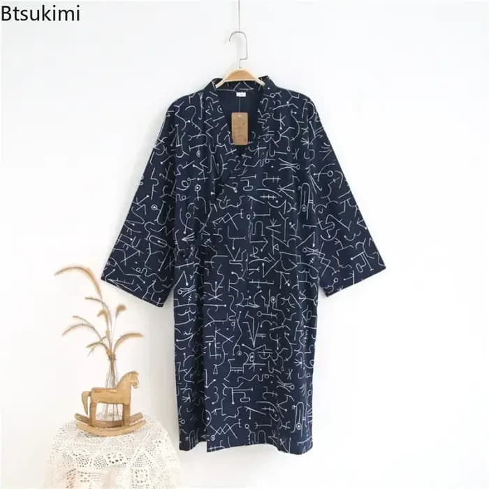 2026 hommes Pyjamas Robes coton demi manches bleu blanc couleurs feuilles impression été