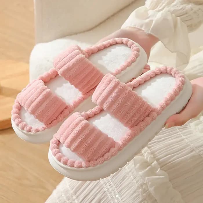 Pantoufles à plateforme en peluche à Double sangles pour femmes