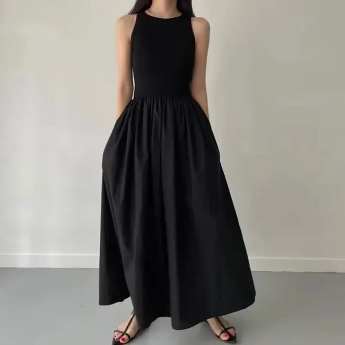 Robe Longue Noire Élégante et Simple pour Femme