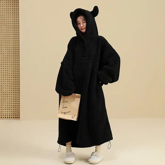 Robe de nuit à capuche de dessin animé mignon pour femmes, vêtements de nuit chauds, robe de nuit fe