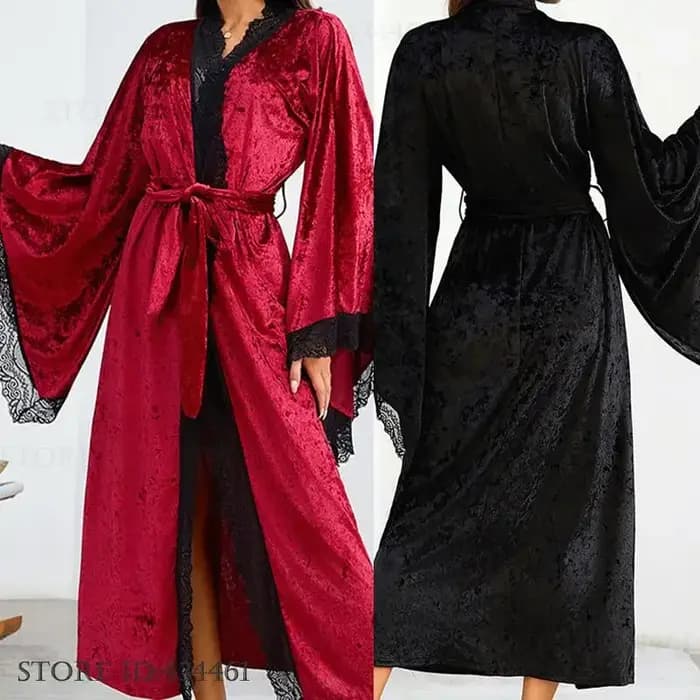 Élégant blanc velours longue Robe Kimono peignoir