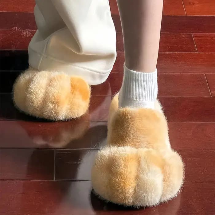 Kawaii fourrure chat patte pantoufle mode Imitation