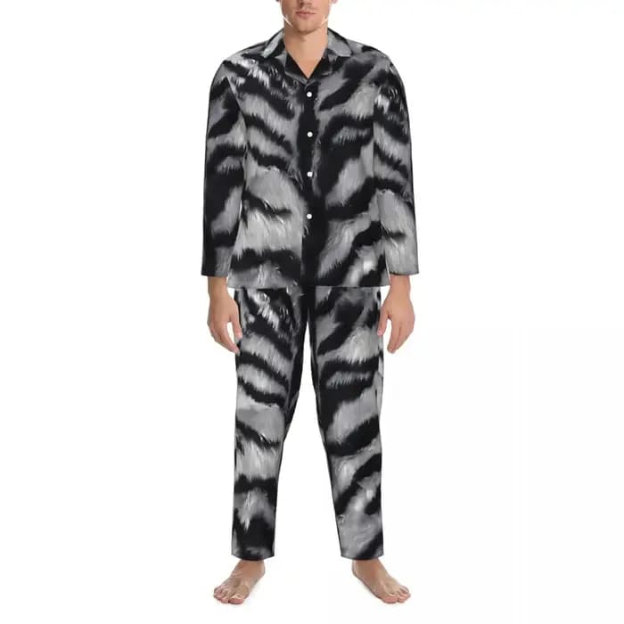 Pyjama 2 pièces imprimé tigre blanc pour homme