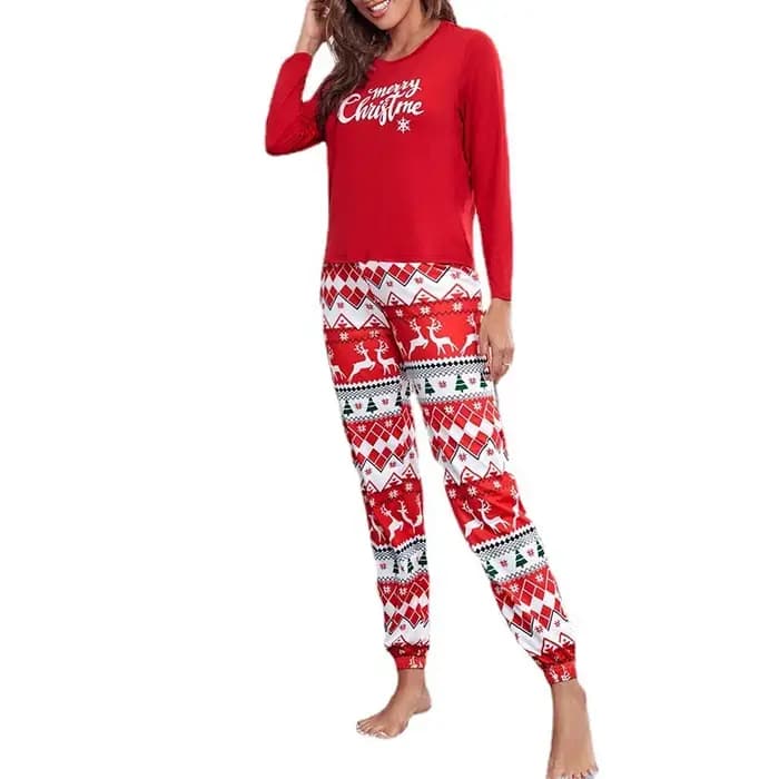 Pyjama imprimé de Noël à manches longues pour femmes