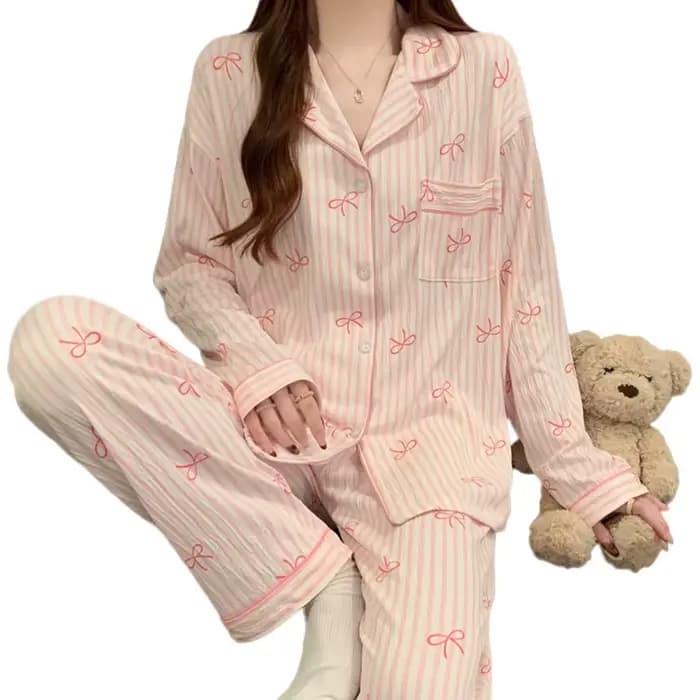Printemps et automne nouveaux pyjamas pour femmes ensemble de vêtements de détente fille amour Cardigan