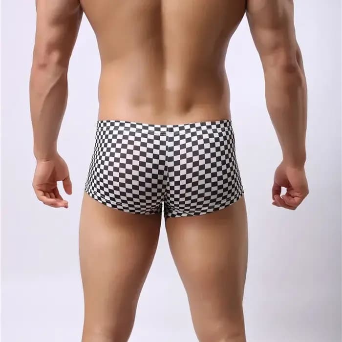 Boxer de Marque en Coton pour Homme, Sous-Vêtement Respirant à Carreaux, Doux