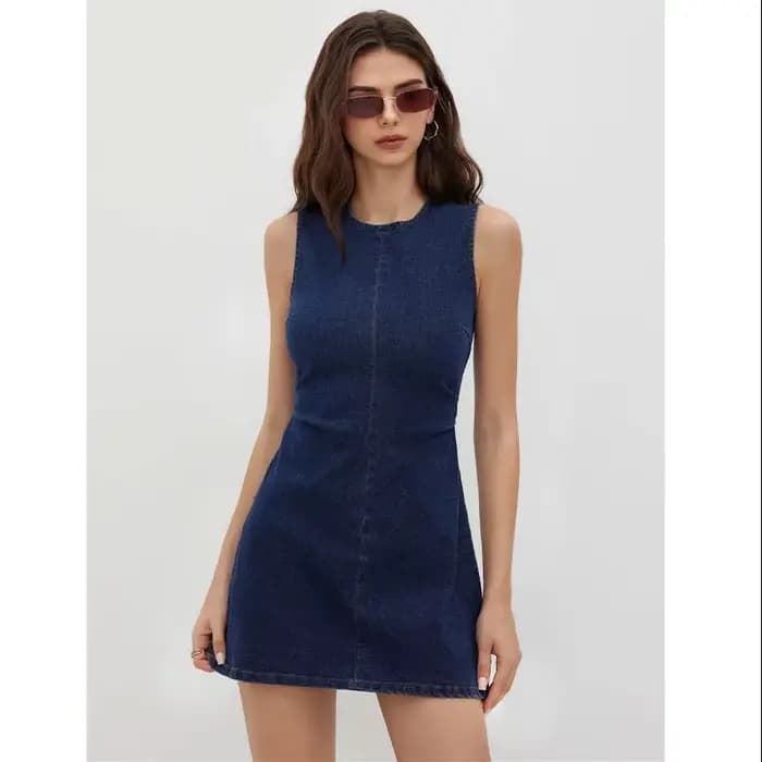 Robe en jean sans manches coupe ajustée pour femme, nouvelle collection 2026, style tendance, mini-r