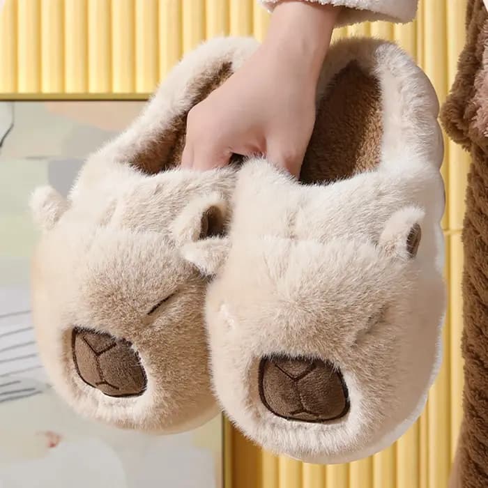 Mignon Capybara coton pantoufles femmes automne hiver intérieur semelle souple chaud fourrure diapositives femme