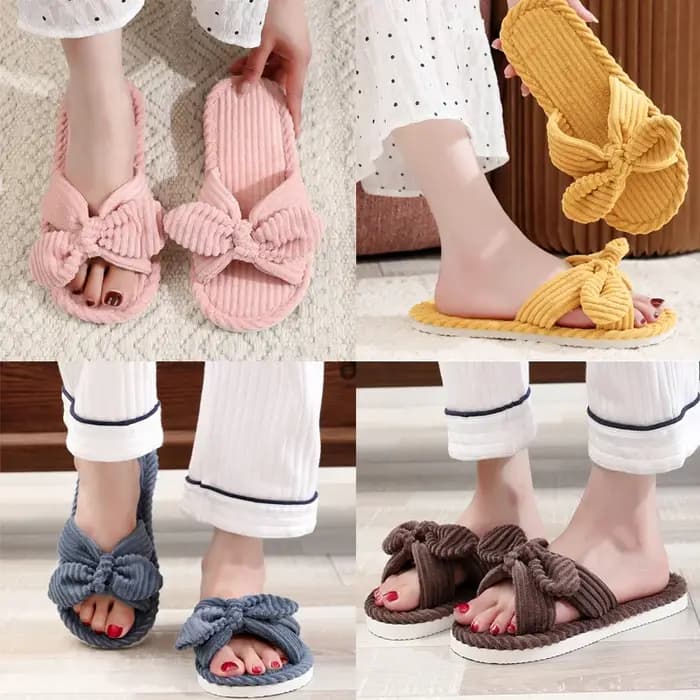 Pantoufles à talons plats avec nœud pour femmes