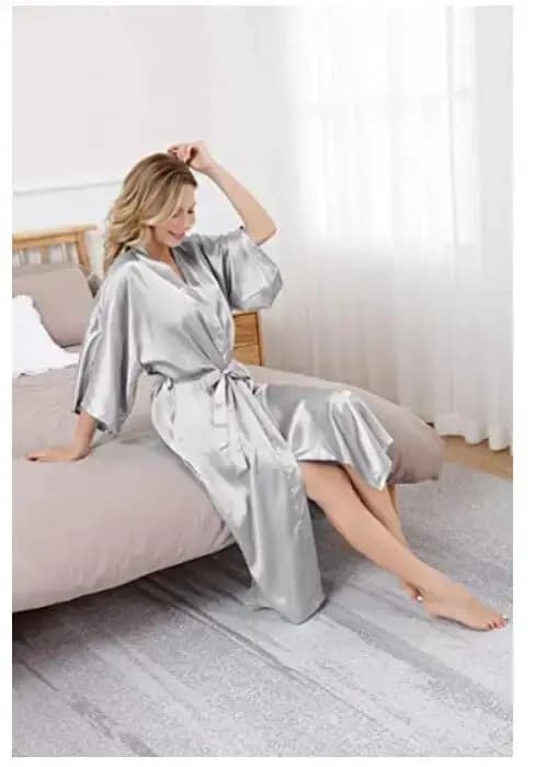 Peignoir Sexy en Satin Soyeux Extra Long pour Femme, Vêtement de Charme, Allongé, Décontracté, à Man