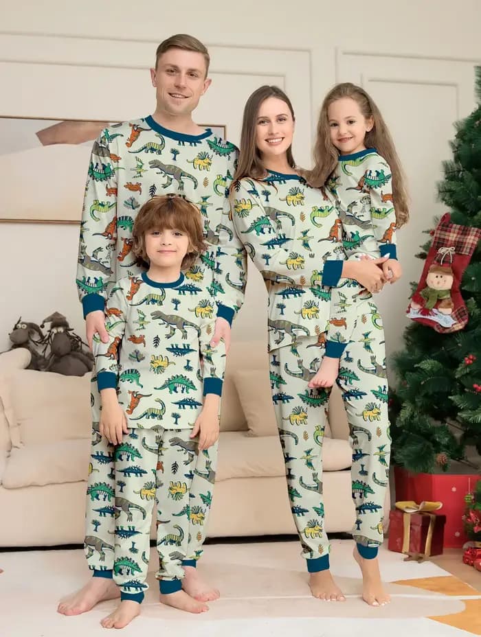 Nouvel ensemble de pyjamas de Noël 2026 à imprimé dinosaure intégral