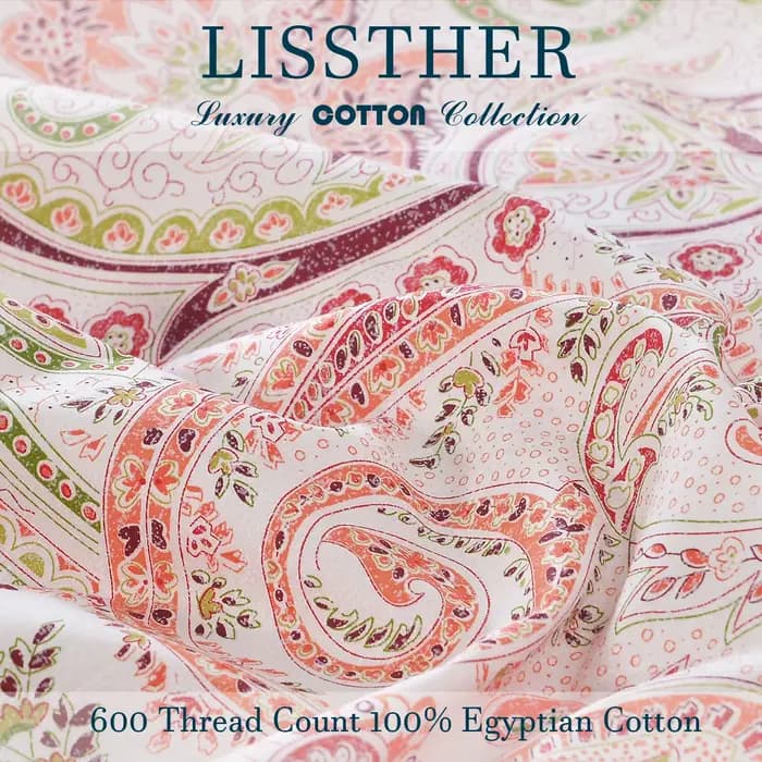 Ensemble de housse de couette 3 pièces 600TC 100% coton égyptien, imprimé Paisley rose Boho, doux et