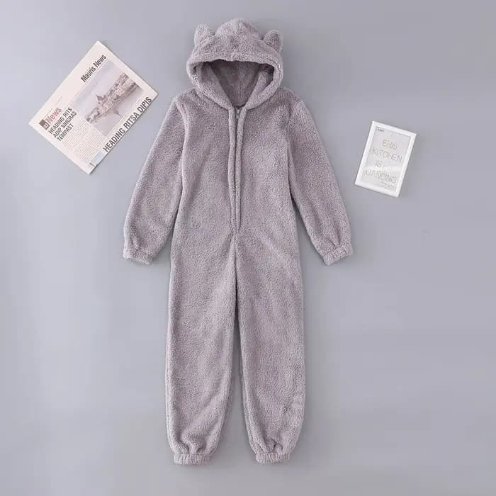 Femmes polaire Oneseies fermeture éclair à capuche Pyjamas barboteuses vêtements de nuit confortables