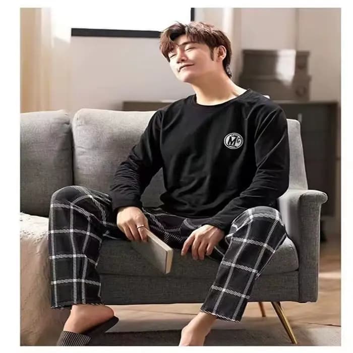2 pièces/ensemble hommes pyjamas automne hiver à manches longues mode doux Simple décontracté Homewear homme noir confortable rayé vêtements de détente