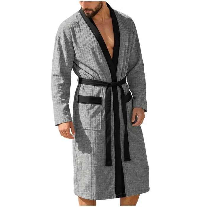 Peignoir en tricot grande taille pour homme, séchage rapide, avec ceinture, color block, long, pour piscine, tenue de nuit et détente masculine