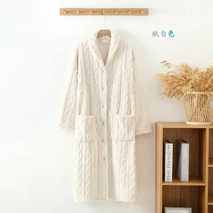 Automne hiver épais velours femmes peignoir bouton longue chemise de nuit vêtements de maison décontracté
